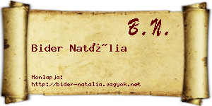 Bider Natália névjegykártya